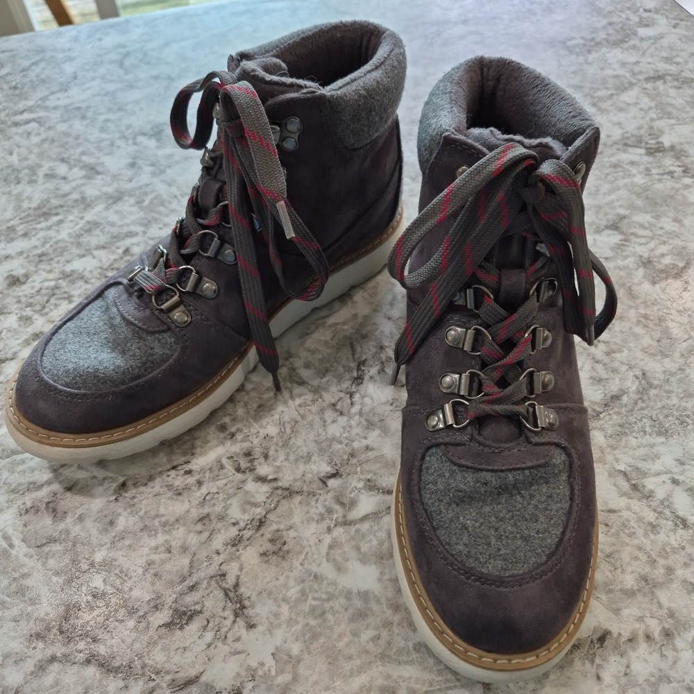 Merona Nona Jogger Hiking Boots Woman's Sz 7 Gray Wool Blend Faux Suede Outdoor